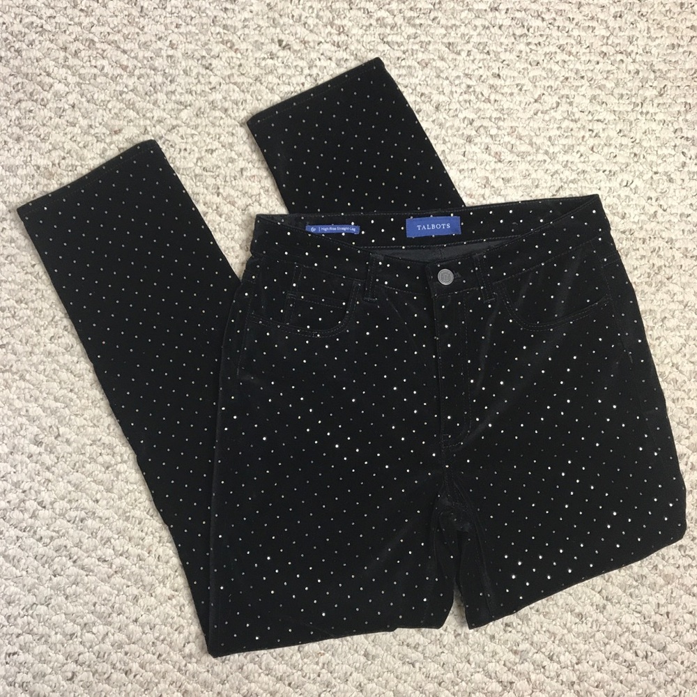 Talbots high rise, gold dotted, black pants, sz 6P